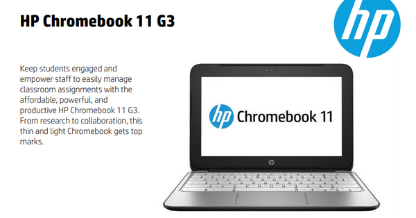 Hewlett-Packard планирует начать продажи своего нового варианта хромбука с 11,6-дюймовым экраном Chromebook 11 - Chromebook 11 G3